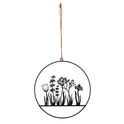 Produktbild von UNUS Dekoring Metallring mit Blumen und Juteschnur 25cm schwarz