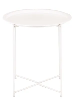 Produktbild von Beistelltisch Ø47 H51 Gartentisch Balkon Tisch Terassentisch rund Metall weiß