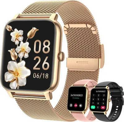 Produktbild von Damen Fitness mit Telefonfunktion: Wasserdichter Fitnesstracker Bluetooth Anruf Smart Watch mit Herzfrequenz Schlafmonitor Schrittzähler