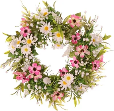 Produktbild von artplants.de Deko Kranz Margerite Cosmos MAGADI, Muscari, Schleierkraut, rosa-weiß, Ø30cm - Künstlicher Blumenkranz