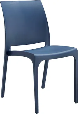 A single blue chair is shown against a white background.