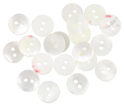 25 Muschelknöpfe, Perlmutt, 11,5 mm, 2-Loch, weiß/rot
