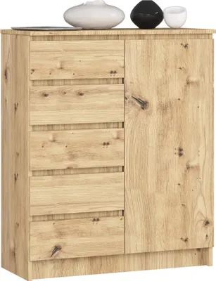 Image de Akord Commode 1 Porte 5 Tiroirs Chêne Artisan 80X35X97