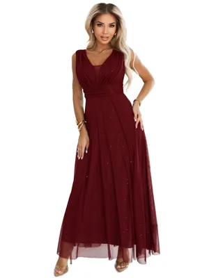 Produktbild von Numoco Abendkleid Klaudia Maxikleid Partykleid, bordeaux mit Glitzer, Gr. XS-L