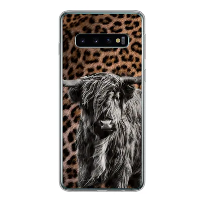 Produktbild von MuchoWow® Handyhülle Schutzhülle Hülle für Samsung Galaxy S10 Schottischer Highlander - Pantherdruck - Schwarz - Weiß Silikon Softcase Handy Hülle - Handytasche