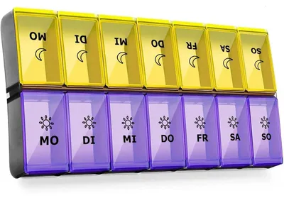 Image de Boîte à comprimés pour 7 jours, matin et soir, grande, violette, sans BPA