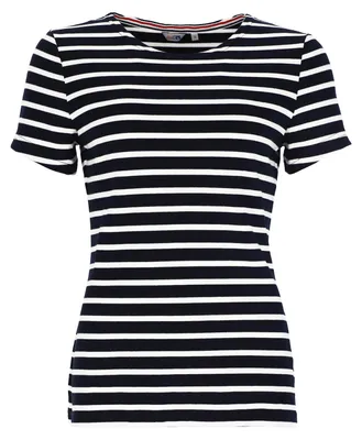 Produktbild von modAS Bretonisches Damenshirt T-Shirt Gestreift mit Rundhalsausschnitt - Ringelshirt Streifenshirt aus Baumwolle in Blau/Weiß Größe 40