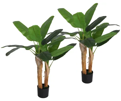 Produktbild von HOMCOM Künstlicher Bananenbaum 2er Set 120 cm Kunstpflanze mit Topf, Kunstmoos