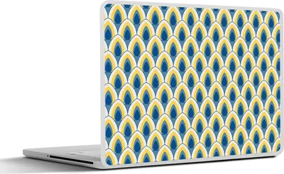 Produktbild von MuchoWow® Laptop Aufkleber Sticker Cover Design - Muster - Retro - Gelb - Blau 36.5x27.5 cm - Laptop-Sticker