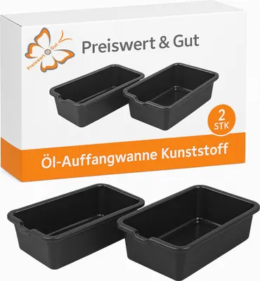 Produktbild von 2 x Ölauffangbehälter aus Kunststoff – für Ölwechsel, 6L, mit Ausgießer, schwarze Öl Wanne, Größe 390x225x125 mm