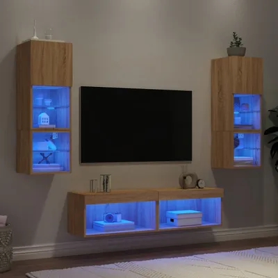 Produktbild von 6-tlg. Wohnwand mit LED-Beleuchtung Sonoma-Eiche Holzwerkstoff , TV-Schränke 2024