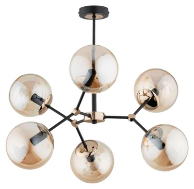 Obrázok produktu pre Závesná lampa FOTON čierno-zlato-jantárová 6xE14x10W sklo rozmery: 51x58x58 cm IP20 Alfa