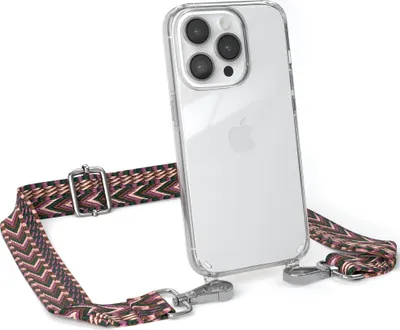 Produktbild von EAZY CASE Handykette - Verstellbarer Trageriemen kompatibel mit Apple iPhone 14 Pro, Handykordel mit transparenter Silikon-Hülle, Band in Lila