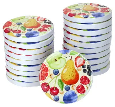 Produktbild von 20er Set Deckel-Set TO82 Comic-Obst Deckel für Marmeladengläser Ersatzdeckel