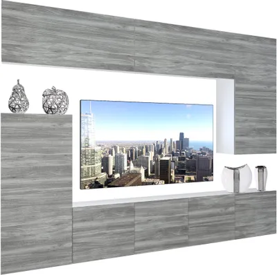 Produktbild von BELINI Wohnwand Vollausstattung Wohnzimmer-Set Moderne Schrankwand mit LED-Beleuchtung Weiß Glänzend Anbauwand TV-Schrank Glamour Holz Matt