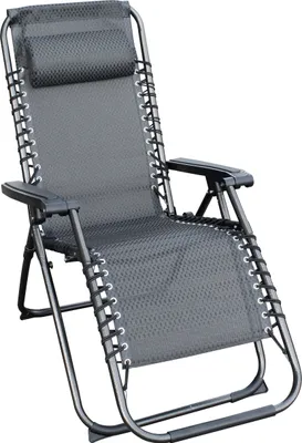 Produktbild von Relaxační křeslo s polštářem - 175cm / šedá - Nastavitelné zahradní lehátko
