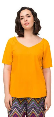 Produktbild von Ulla Popken, Damen, große Größen, Shirtbluse, Kräuselungen, V-Ausschnitt, Halbar