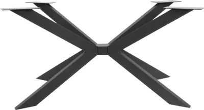 A black metal table base with a cross design.