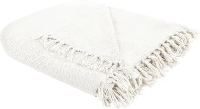 Zdjęcie produktu dla BELIANI Koc złamana biel 200 x 220 cm narzuta z frędzlami ręcznie tkana na łóżko sofę akcesoria dekoracyjne