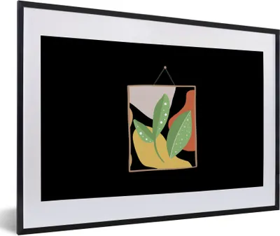 Produktbild von MuchoWow® MuchoWow® Gerahmtes Poster Pflanze - Blätter - Rahmen - Pastell 60x40 cm - Poster mit zchwarzem Bilderrahmen - Schlafzimmer - Plakat in Rahmen - Drucken