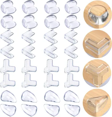 Image de 32 protections d'angle pour bébé - Protections autocollantes pour bords de table - Protections d'angle en silicone - Transparentes