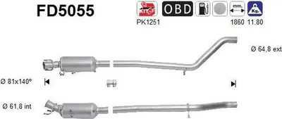 Produktbild von AS FD5055 Dieselpartikelfilter Rußpartikelfilter DPF passend für MERCEDES-BENZ B-Klasse (W246, W242) Euro 5 Abgasanlage Diesel