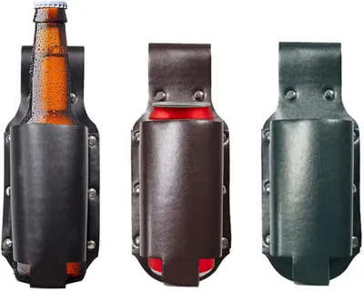 Produktbild von Bierhaltegriffe – Set mit 3 Stück – Bierflaschenhalter – leer – Vatertag – Weihnachten –   – Bieraccessoires (schwarz – dunkelgrün – braun)