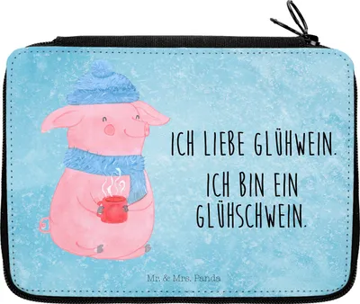 Produktbild von Mr. & Mrs. Panda Etui Schwein Glühwein - Eisblau - Geschenk, Mäppchen, Glühschwein, Punsch, Federmappe, Federmäppchen, Federtasche, Bleistiftetui, Schlampermäppchen