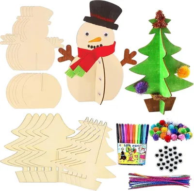 Imagen del producto de Kit de manualidades creativo para la decoración navideña, de 10 piezas, con figuras de madera, ideal para la época navideña
