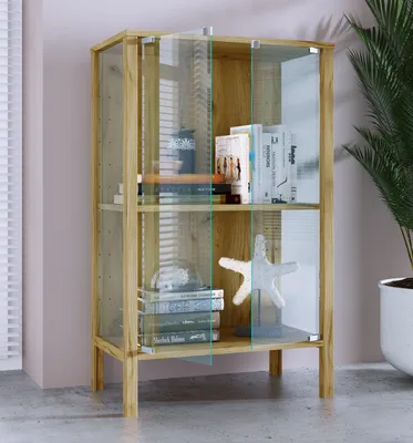 Produktbild von VCM Glasvitrine stehend Jensol M – Vitrinenschrank mit ESG-Sicherheitsglas, moderne Standvitrine, Glasfront & Seitenteile, platzsparende Kommode, ca. 80 x 60 x 35 cm