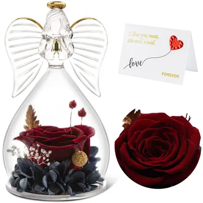 Glas-Engelfigur mit ewiger Rose, 14 cm, Geschenk für Mama