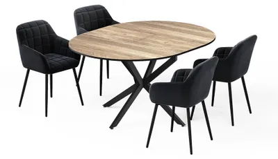 Immagine prodotto di Set di tavoli da pranzo Vicco Loyd Rovere rustico/Nero 120 x 120 cm con 4 sedie da pranzo (nere), Model 62785