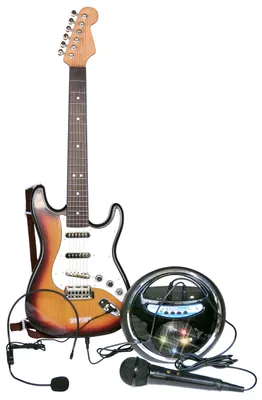 Produktbild von BONTEMPI - Rockmaster Elektronische Gitarre mit kabellosem Verstärker, 6 Metall-Saiten, 8 Vorgefertigte Songs, Kondensatormikrofon, USB