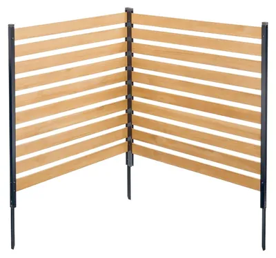 Immagine prodotto di Recinzione in legno per la privacy, 96,5 cm (L) x 106,7 cm (P), schermo a doghe a 2 pannelli per condizionatori, copertura per attrezzature da piscina con picchetti metallici, facile da installare fai da te, copertura per bidoni della spazzatura da esterno per la decorazione del giardino