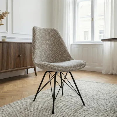 Produktbild von riess-ambiente Stuhl SCANDINAVIA MEISTERSTÜCK beige grau schwarz Chenille Metall Leo-Muster Esszimmerstuhl
