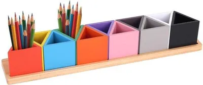 Image de Porte-crayons en bois à 11 compartiments, organiseur de bureau, boîte à crayons de couleur Montessori