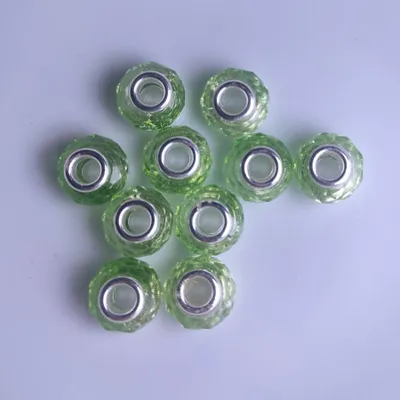Image de Spacer Charm perles à gros trous, facettes, 14 mm, 10 pièces, vert