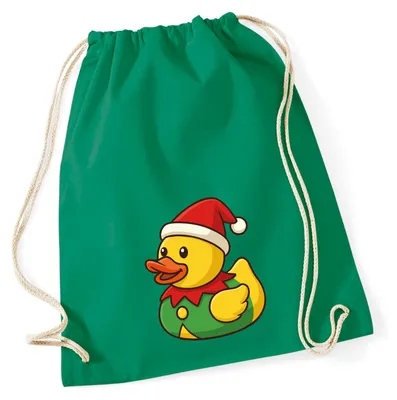 Produktbild von Huuraa Turnbeutel Quietscheente Wichtel Gummiente Elfe 12 Liter Kelly Green Baumwolle Rucksack Geschenkidee