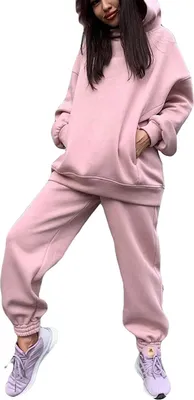 Produktbild von ASKSA Damen 2 Teilig Set Trainingsanzug Freizeitanzug Sportanzug Kapuzenpullover Jogginganzug, Rosa, M