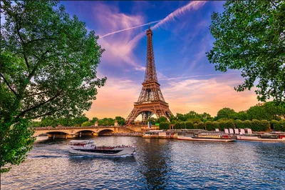 Produktbild von Muralo Fototapete Architektur 300 (B) x 210 (H) cm Vliestapete Wand Tapete Fluss SchiffeBäume Paris Eiffelturm Himmel Wohnzimmer Schlafzimmer moderne Wandbild Abstraktion Wand Dekoration