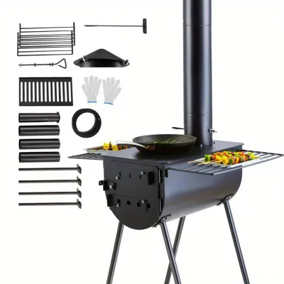 Imagen del producto de Estufa de camping – Horno para exteriores – Acero inoxidable con gran compartimento para fuego y guantes