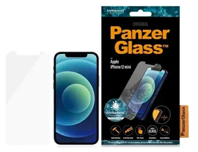 Zdjęcie produktu dla PanzerGlass ® Screen Protector iPhone 12 Mini | Standard Fit, Apple, Apple - iPhone 12 Mini, Aplikacja na sucho, Odporny na zadrapania, Odporny na wstrząsy, Przeciwbakteryjny, Przezroczysty, 1 szt.
