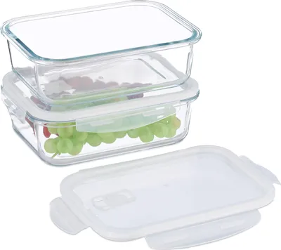 Produktbild von Relaxdays Glasbehälter mit Deckel, 2er Set, 1520ml, Frischhaltedosen, Kunststoffdeckel, luftdicht, Glasdose, transparent