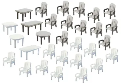 Gartenmöbel-Set, 24 Stühle & 6 Tische, 1:160, Kunststoff