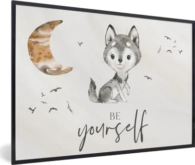 Produktbild von MuchoWow® Gerahmtes Poster Sprichwörter - Wolf - Sei du selbst - Kinder - Jungen - Mädchen - Aquarell 90x60 cm - Poster mit Schwarzem Bilderrahmen Wandposter Rahmen Foto Bilder - Fotorahmen - Foto-Plakat