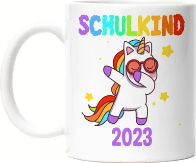 Produktbild von Schulkind 2023 Tasse Einschulungsgeschenk Einhorn Unicorn Fans Buntes Motiv Regenbogen