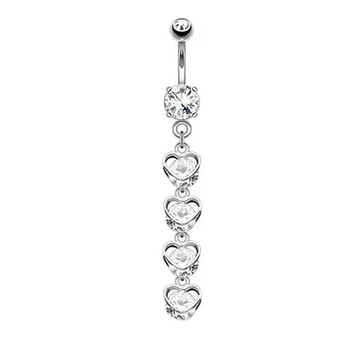 Produktbild von Taffstyle Bauchnabelpiercing Bauchnabelpiercing mit 4 Herzen in einem Kristall Ketten Anhänger, Silber