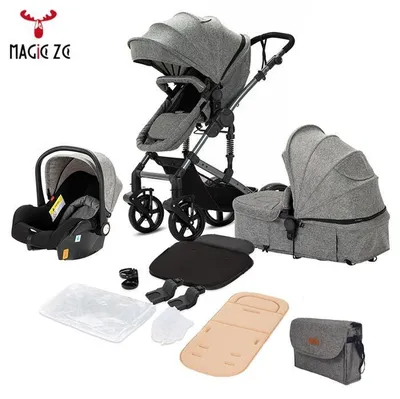 Imagen del producto de Cochecito 3 en 1 Magic ZC. Cochecito trío 3 en 1. Cochecito con hamaca reversible. Parasol. Para bebés de 0 a 15 kg. Bolso a juego. Color: gris