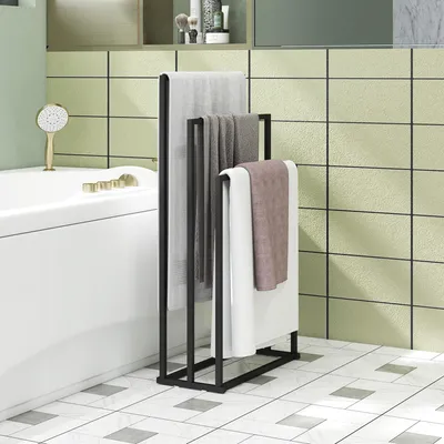 Obrázok produktu pre Stojaci držiak na uteráky s 3 tyčami | Farba: čierna | Rozmery: 21,5 x 45 x 85 cm