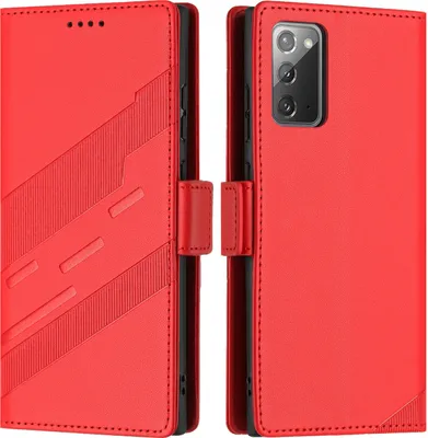 Produktbild von Hülle für Samsung Galaxy Note 20 5G, Kunstleder Brieftaschen Handyhülle mit Kartenfach und Standfunktion Rot